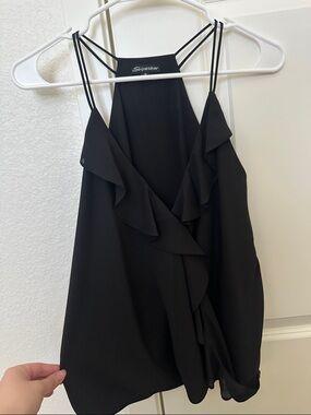 Shinestar Black Ruffle Halter Spaghetti Strap Camisole